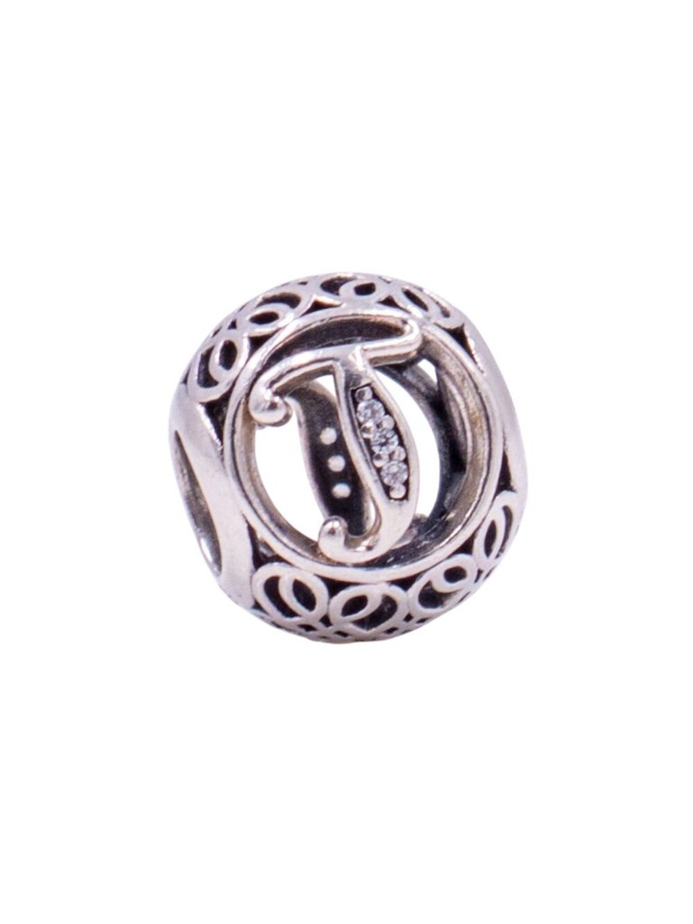 Pandora Retired Vintage Letter T Sterling Silver Clear CZ Initial Charm